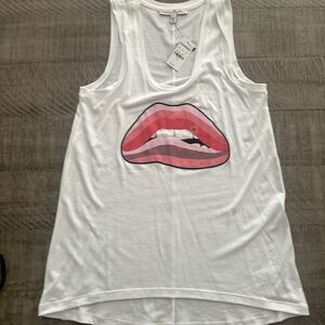 Express White Tank Top with Pink Lips Graphic